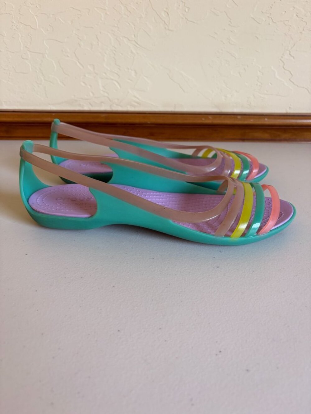 Crocs Size 11 Isabella Huarache 2 Rainbow Flats Multicolor Turquoise
